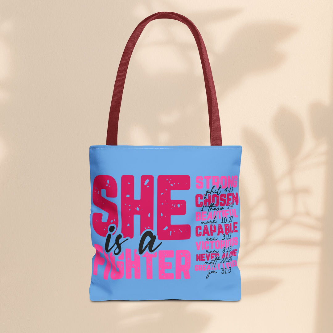 Tote Bag - She Is A Fighter Strong Affirmation Scripture Reference