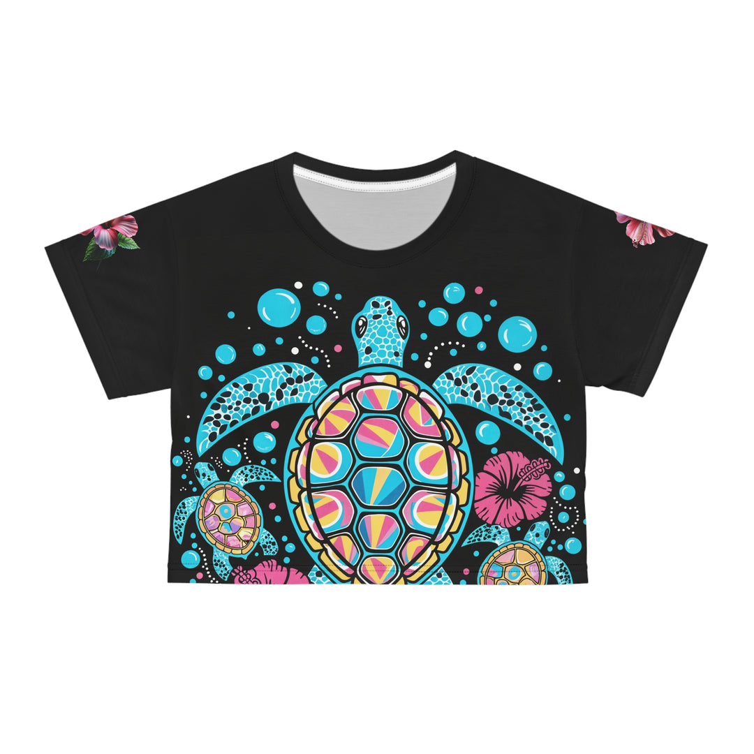 Vibrant Turtle Crop Tee | Gift for Ocean Lovers