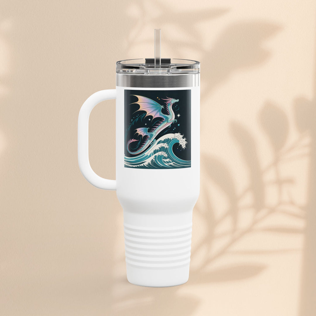 Fantasy-Inspired Insulated Travel Mug, 40oz - Perfect for Adventurers, Dragon and Ocean Lovers, Gift for Birthdays, Travel, and More