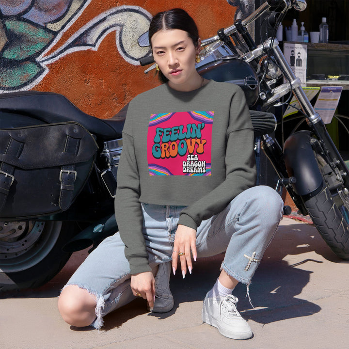 Retro 'Feelin' Groovy' Cropped Sweatshirt for Women - Perfect for Festivals and Chill Vibes