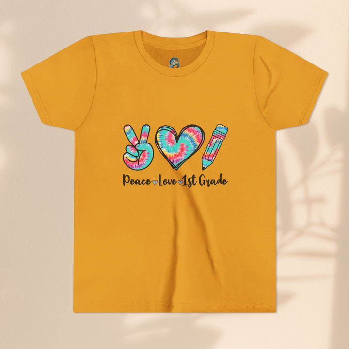 Peace Love 1st Grade Youth Tee, Tie-Dye Kids Shirt, Back to School Outfit, Child's Birthday Gift, Teacher Appreciation Gift