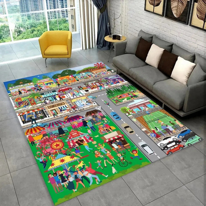 Kids’ Racing Track Flannel Playroom Rug