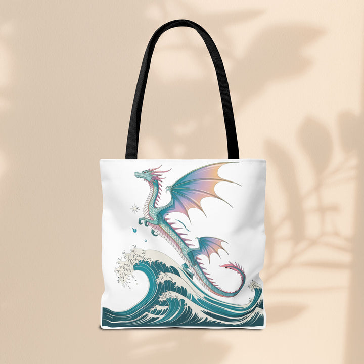 Dragons and Waves AOP Tote Bag, Ocean Life, Fantasy Art, Dragon Lovers Gift, Eco-Friendly Shopping Bag, Unique Design