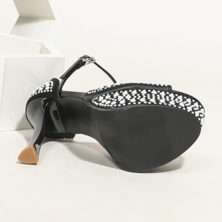 Waterproof Platform Pearl Ankle Strap High Heels