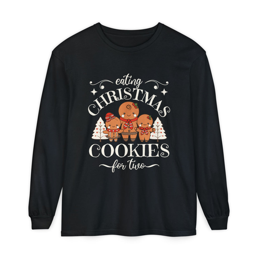 Unisex Garment-dyed Long Sleeve T-Shirt - Eating Christmas Cookies For Two