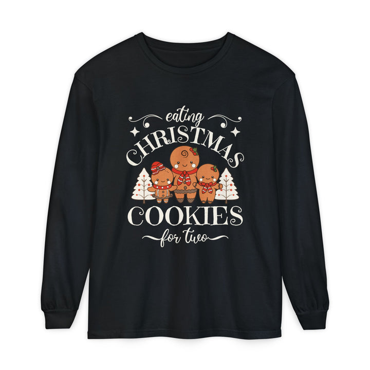 Unisex Garment-dyed Long Sleeve T-Shirt - Eating Christmas Cookies For Two