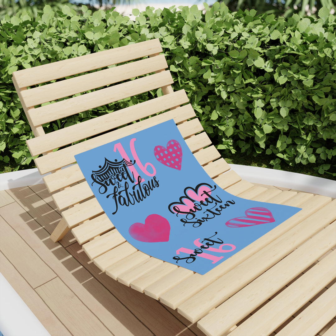 Sweet Sixteen Beach Towel, Fun Pool Accessories, Birthday Party Decor, Vibrant Towels for Teens, Cute Gifts for Summer