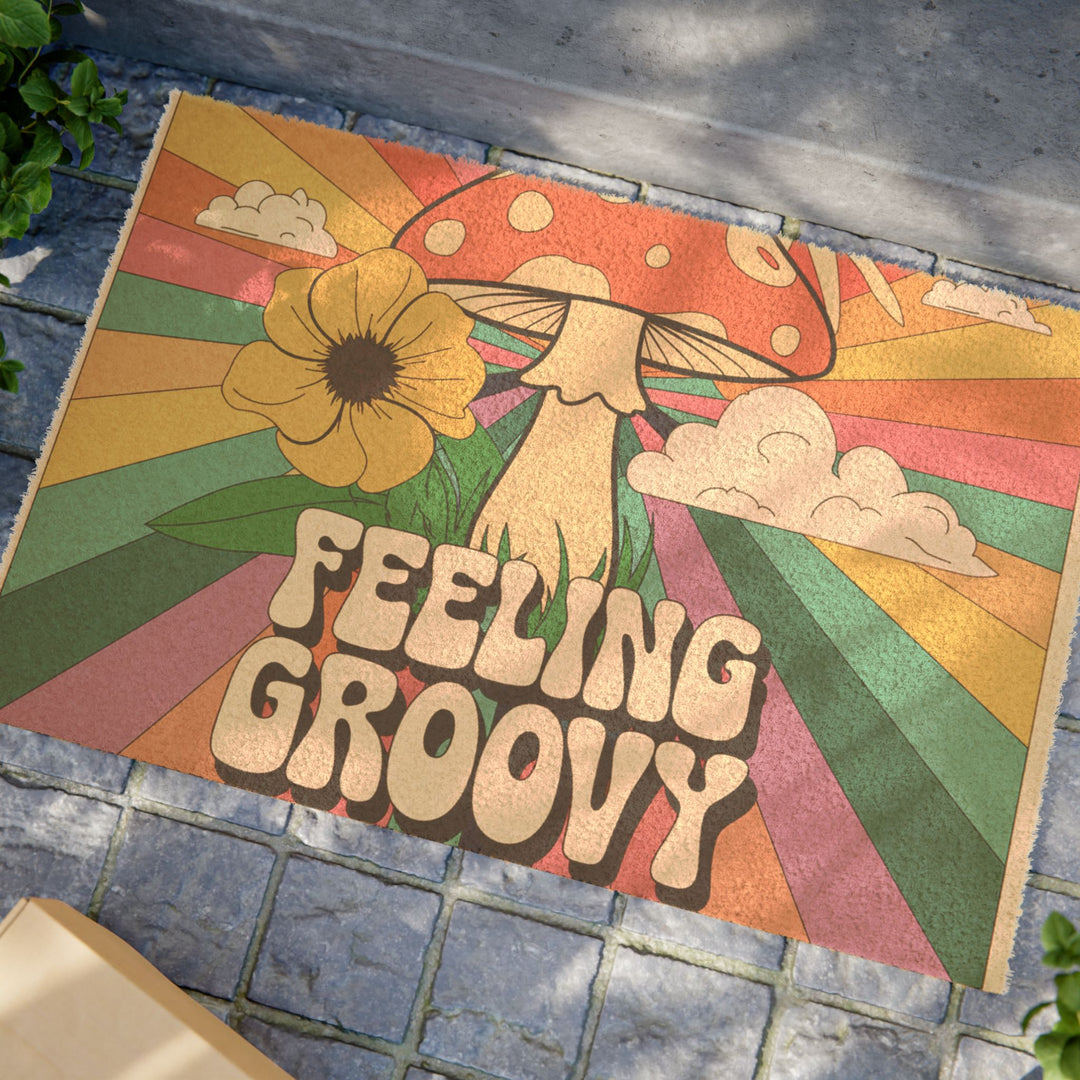 Feeling Groovy Door Mat | Retro Mushroom Design