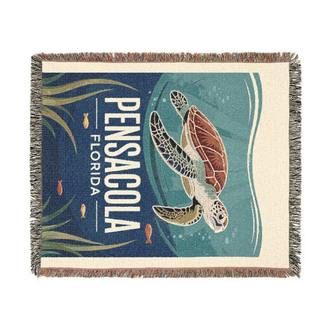 Pensacola Florida Cozy Beach-Themed Woven Blanket – Turtle Design, Eco-Friendly Home Décor & Perfect Gift for Ocean Lovers