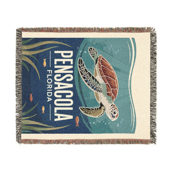 Pensacola Florida Cozy Beach-Themed Woven Blanket – Turtle Design, Eco-Friendly Home Décor & Perfect Gift for Ocean Lovers