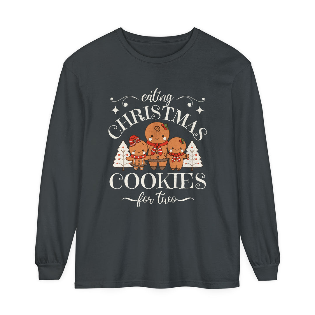 Unisex Garment-dyed Long Sleeve T-Shirt - Eating Christmas Cookies For Two Pregnancy T-Shirt