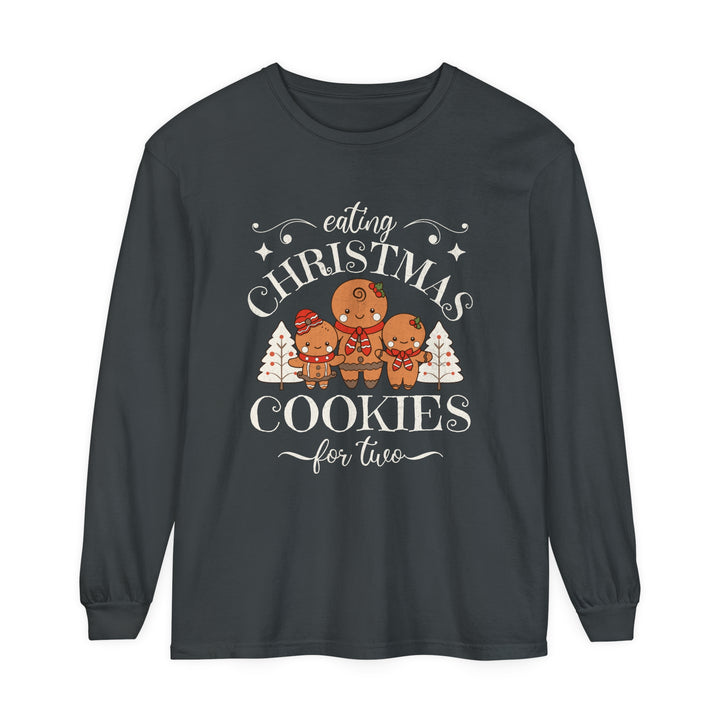 Unisex Garment-dyed Long Sleeve T-Shirt - Eating Christmas Cookies For Two Pregnancy T-Shirt