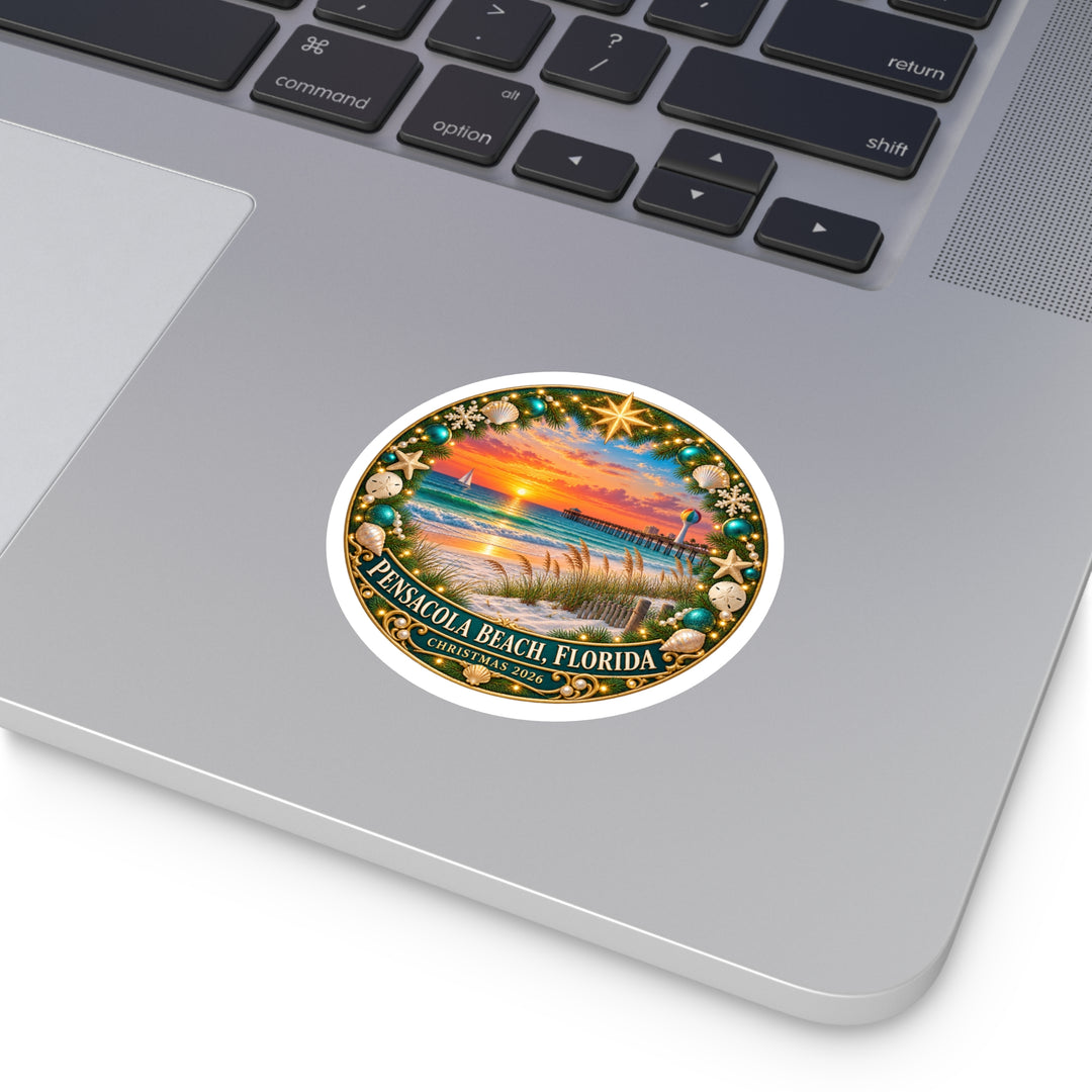 Pensacola Beach Christmas 2026 Round Sticker – Florida Sunset