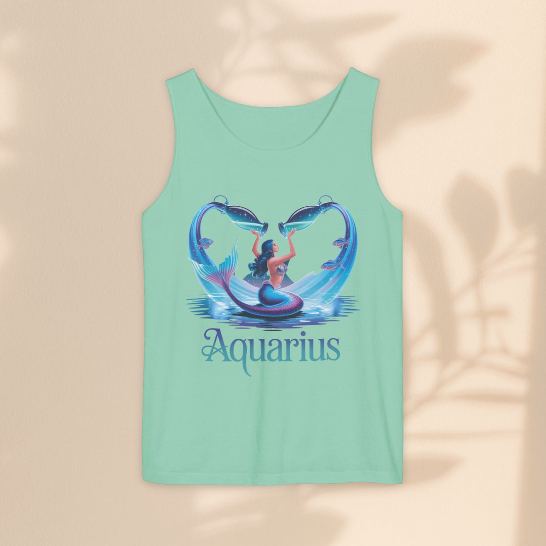 Aquarius Unisex Garment-Dyed Tank Top, Zodiac Apparel, Astrology Gift, Summer Outfit, Festival Wear, Birthday Gift