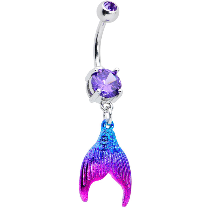 Purple Mermaid Tail Belly Ring | Pink Gem Dangle Navel Ring