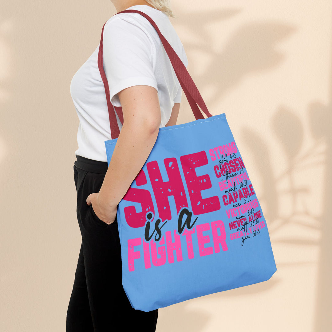 Tote Bag - She Is A Fighter Strong Affirmation Scripture Reference