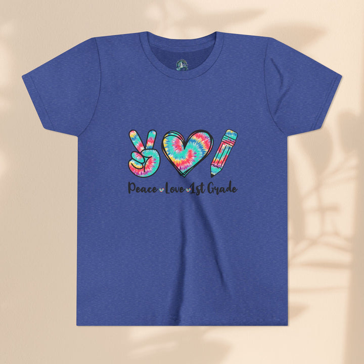 Peace Love 1st Grade Youth Tee, Tie-Dye Kids Shirt, Back to School Outfit, Child's Birthday Gift, Teacher Appreciation Gift