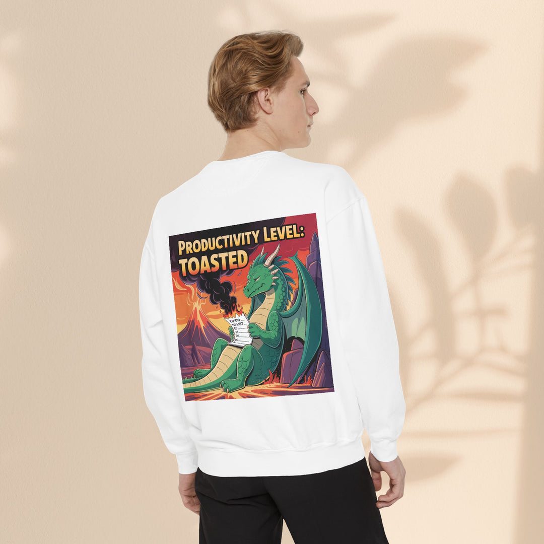 Toasted Productivity Level Dragon Sweatshirt, Cozy Gift, Funny Sweatshirt, Fantasy Apparel, Dragon Lover Clothing, Work From Home Style