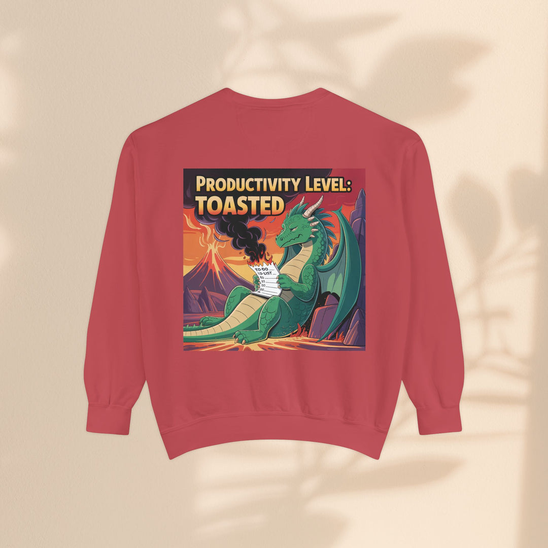 Toasted Productivity Level Dragon Sweatshirt, Cozy Gift, Funny Sweatshirt, Fantasy Apparel, Dragon Lover Clothing, Work From Home Style