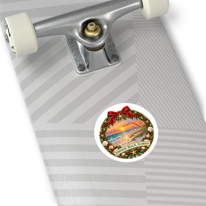 Johnson Beach Florida Christmas Sticker – Holiday Wreath Sunset
