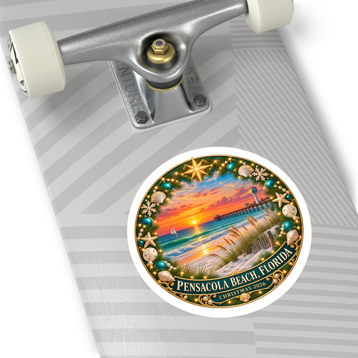 Pensacola Beach Christmas 2026 Round Sticker – Florida Sunset