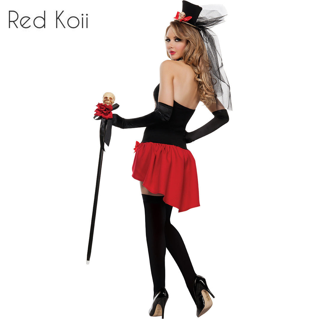 Women’s Skeleton Halloween Costume Set – Hat, Skirt, Gloves & Stockings