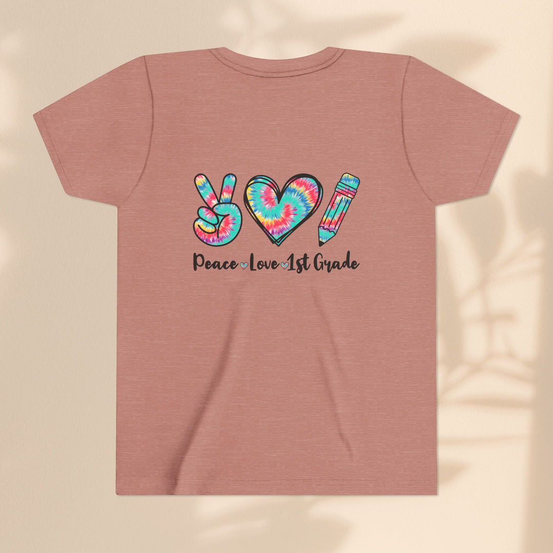 Peace Love 1st Grade Youth Tee, Tie-Dye Kids Shirt, Back to School Outfit, Child's Birthday Gift, Teacher Appreciation Gift