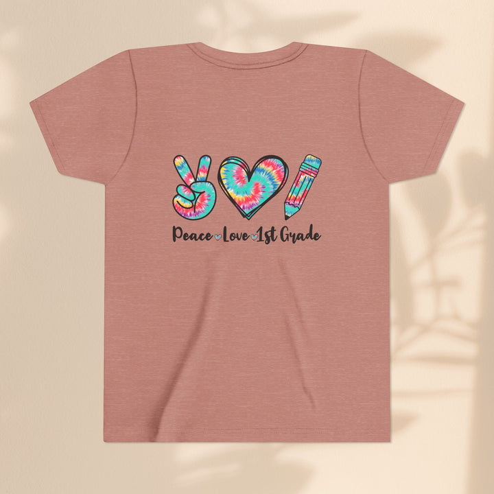 Peace Love 1st Grade Youth Tee, Tie-Dye Kids Shirt, Back to School Outfit, Child's Birthday Gift, Teacher Appreciation Gift