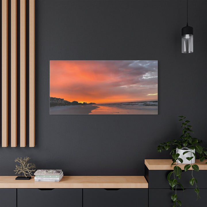 Sunset Beach Satin Stretched Canvas Wall Art