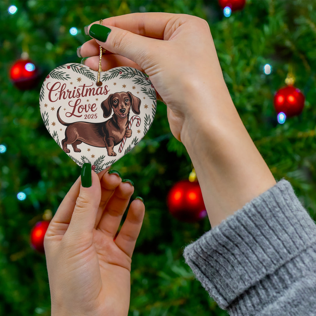 Dachshund Love Christmas Ceramic Ornament – Cute Holiday Keepsake Gift