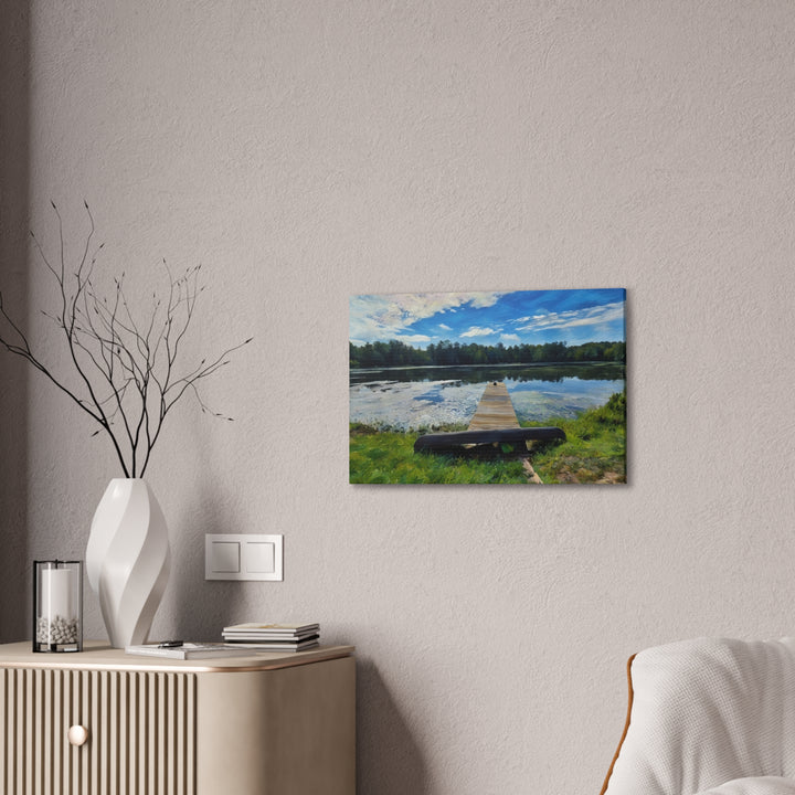 Tranquil Lakeside Dock Scene Canvas Wall Art
