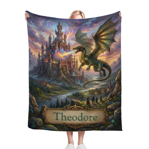 Personalized Dragon Castle Blanket – Custom Name Fantasy Throw