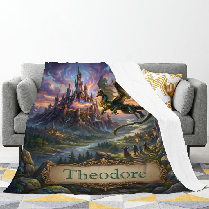 Personalized Dragon Castle Blanket – Custom Name Fantasy Throw