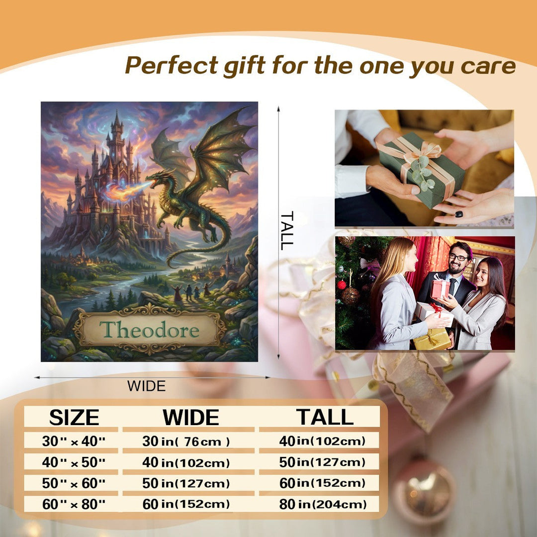 Personalized Dragon Castle Blanket – Custom Name Fantasy Throw