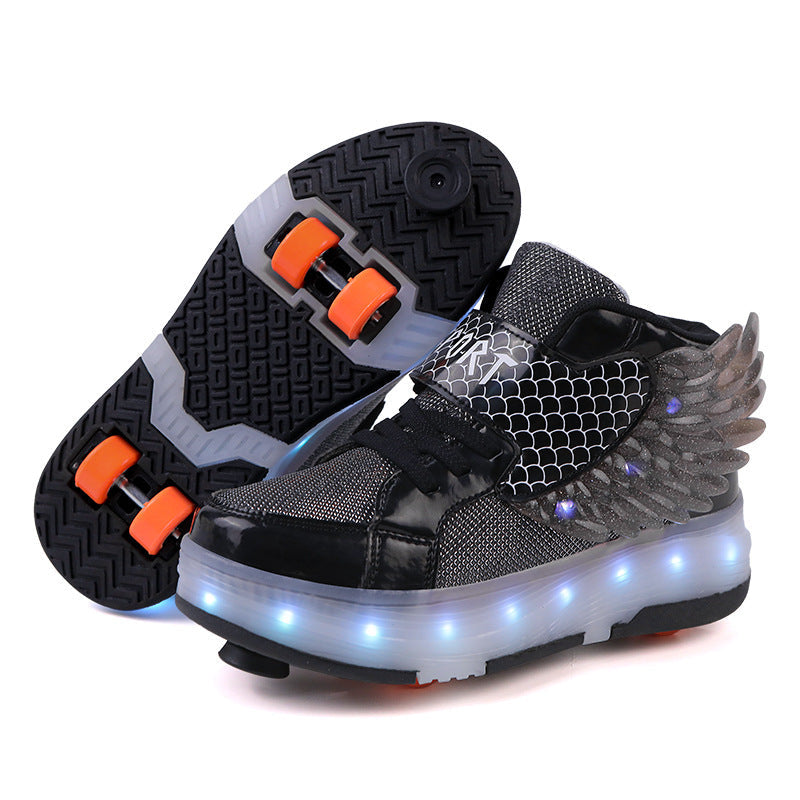 Kids’ Double-Wheel LED Light-Up Roller Skates with Wings
