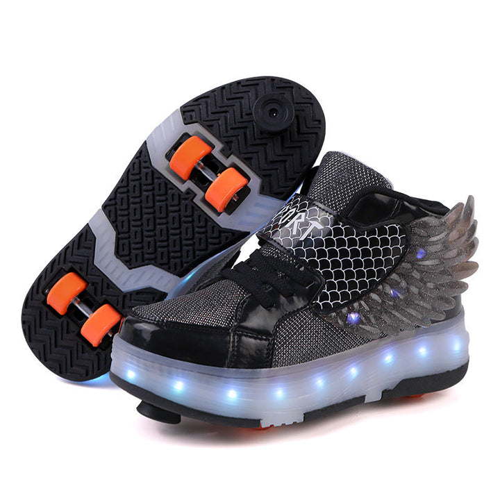 Kids’ Double-Wheel LED Light-Up Roller Skates with Wings