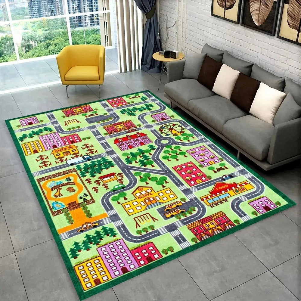 Kids’ Racing Track Flannel Playroom Rug