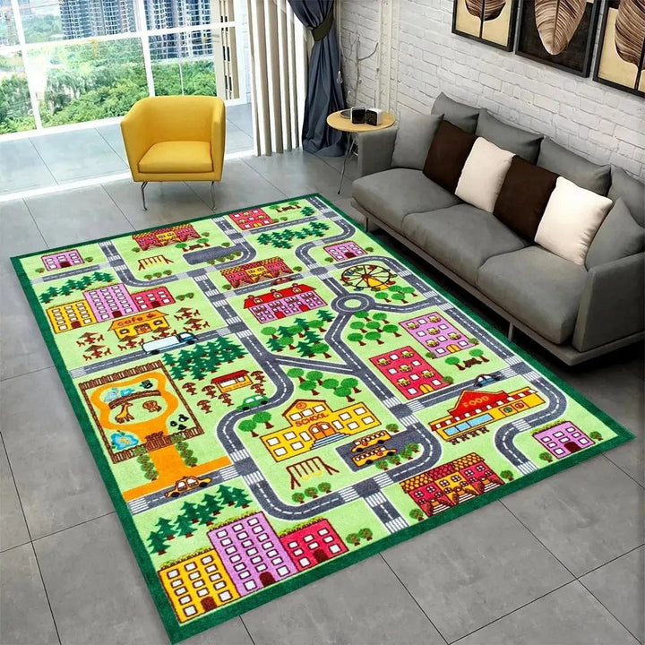 Kids’ Racing Track Flannel Playroom Rug