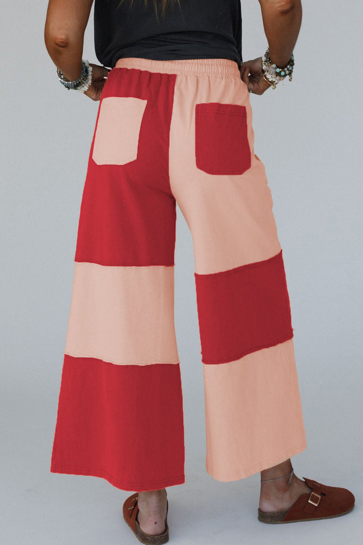 Women’s Russet Orange Colorblock Wide-Leg Cropped Pants