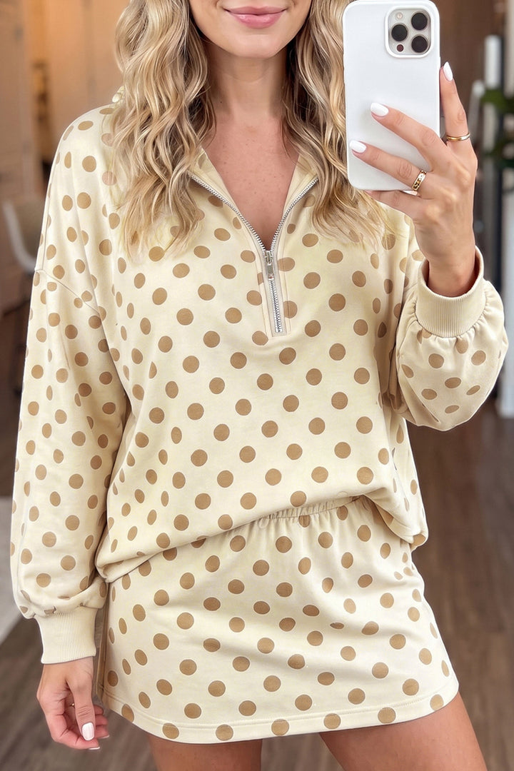 Women’s Pink Polka Dot Hooded Top and Mini Skort Set