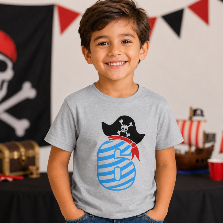6 year old Pirate-Themed Kids Tee, Fun Birthday Gift