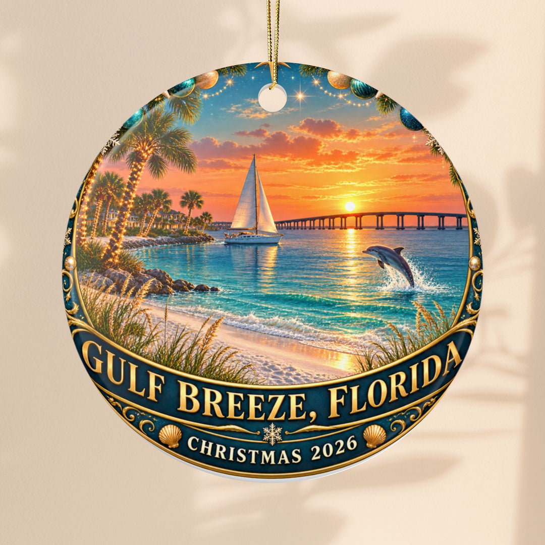 Gulf Breeze Christmas 2026 Sunset Sail Ceramic Ornament
