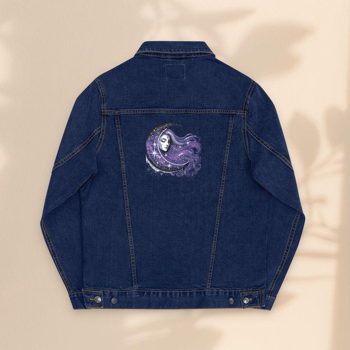 Moon Woman Bohemian Embroidered Denim Jacket – Trendy White Jean Festival Wear & Unique Gift