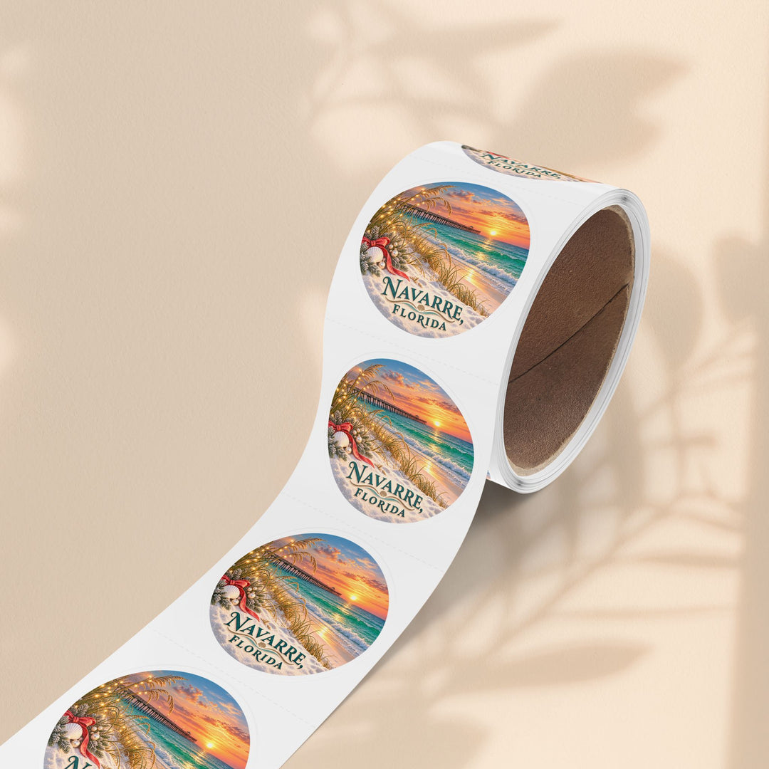 Navarre Florida Round Sticker Rolls – Waterproof Beach Sunset Labels