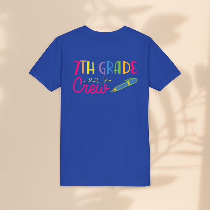Seventh Grade Crew Tee, Fun School Spirit Shirt, Youth Fashion Top, Back to School Gift, Kids' Team Apparel, Colorful Graphic T-shirt