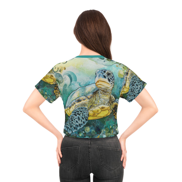 Watercolor Sea Turtle Crop Tee – Artistic Beachwear for Ocean Lovers
