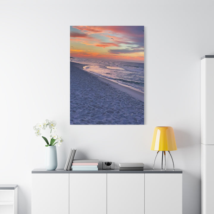 Sunset Beach Matte Stretched Canvas Print