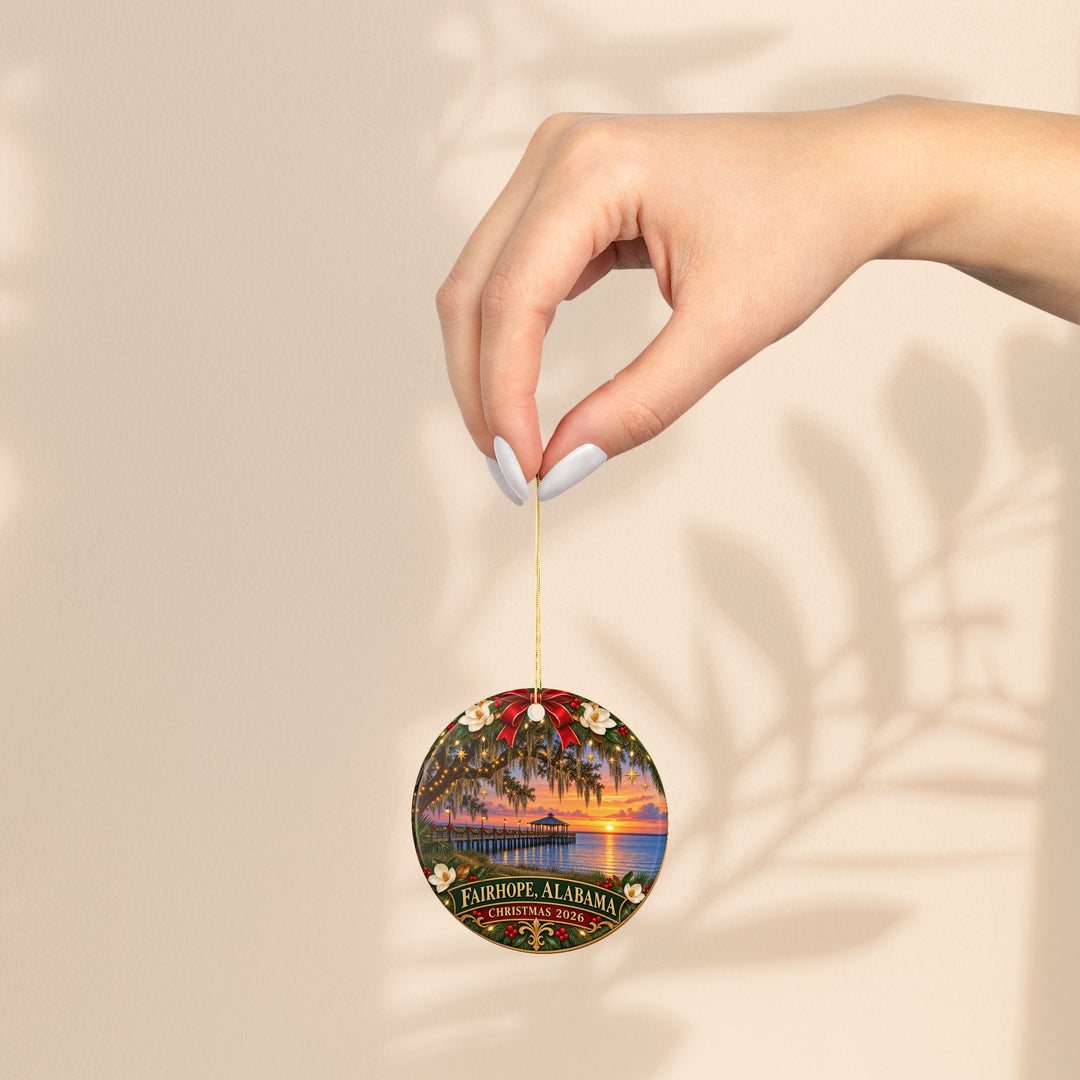 Fairhope Alabama Christmas 2026 Sunset Pier Ceramic Ornament