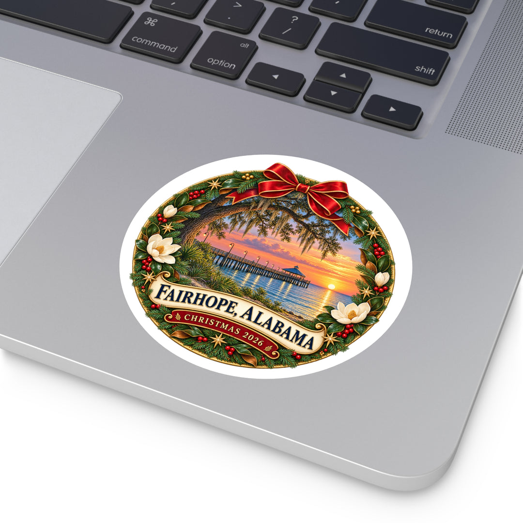 Fairhope Alabama Christmas Wreath Sticker – Holiday Bay Sunset