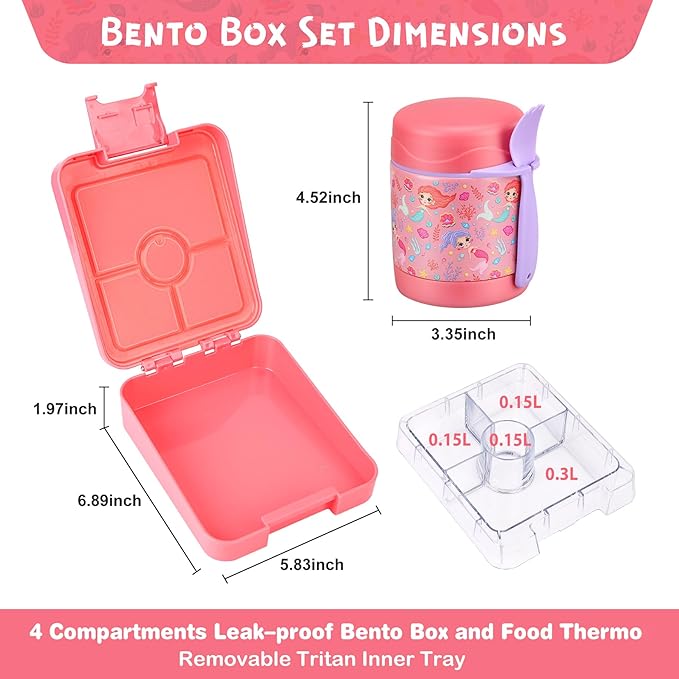 Mermaid Bento Lunch Box Set With 10-Ounce Food Jar